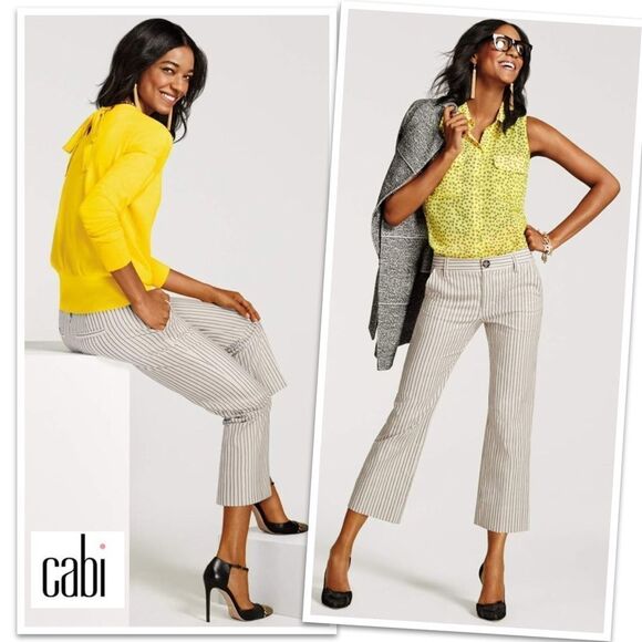 Cabi Striped Tick Tock Cropped Wide Leg Casual Trouser Size 6 - Picture 1 of 8